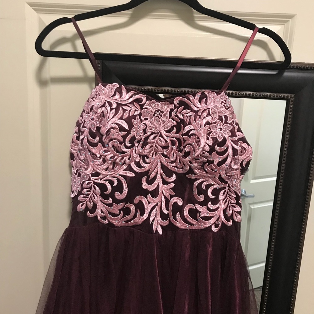 Plum Colored PROM DRESS w/ Pink Embroidery
